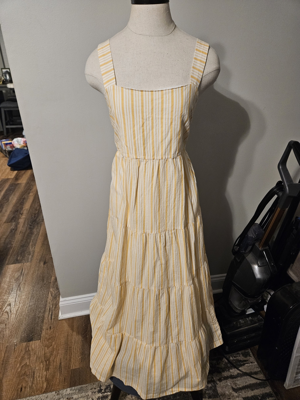 Madewell Yellow and White Pin Striped Tiered Maxi Dress Womens Size 6
